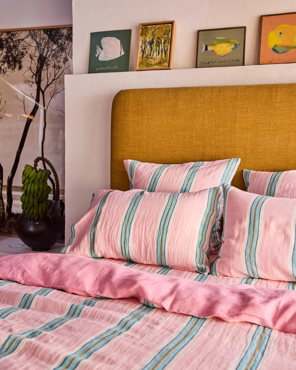 Kip & Co Tickled Pink Stripe Linen Quilt King Cover