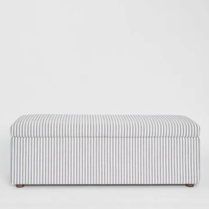 Newport Storage Ottoman White/Blue Pinstripe
