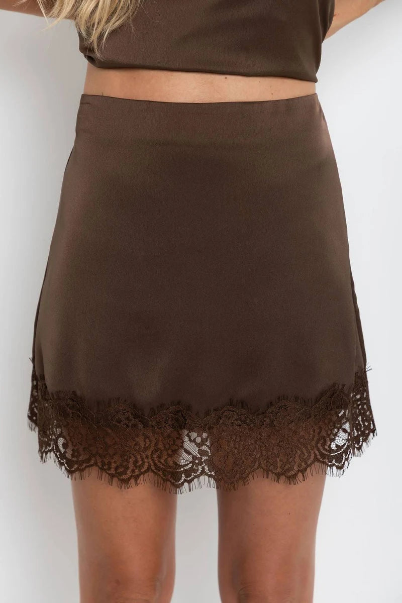 By Together Woven Lace Trim Mini Skirt