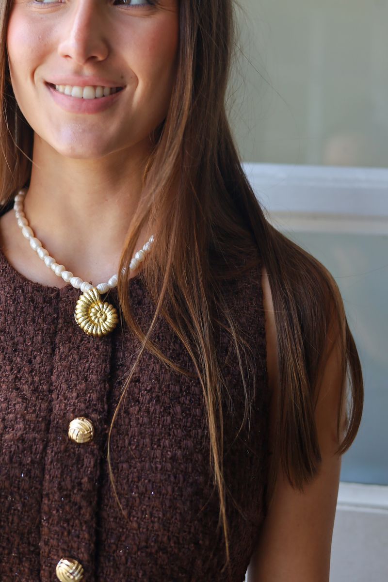 Beaded Shell Pearl Necklace
