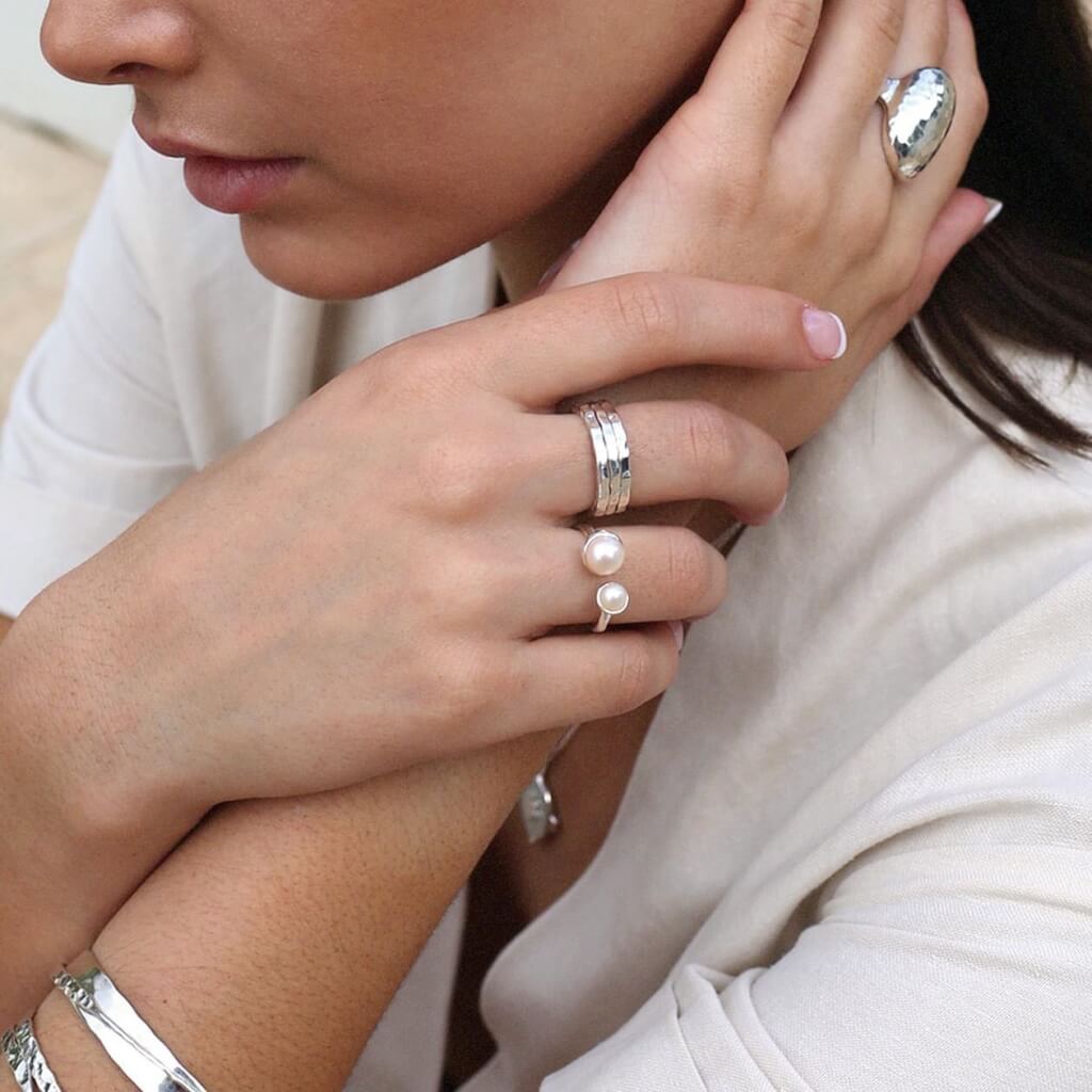 Murkani Riviera Double Pearl Ring Sterling Silver
