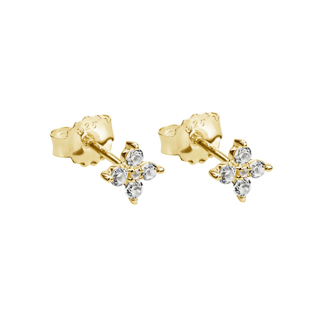 Murkani Clover Studs w White Topaz 18KT Yellow Gold