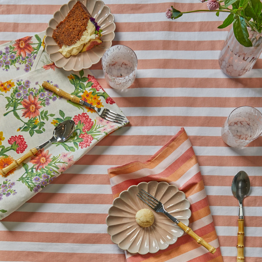 Woven Stripe Pink Tablecloth Medium