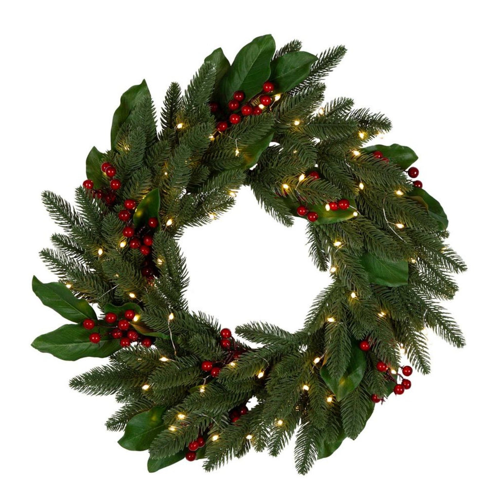 Berel Light Up Red Berry Wreath - Marval Designs