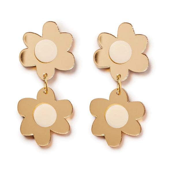Emeldo Jolene Double Flower Earrings Gold - Marval Designs