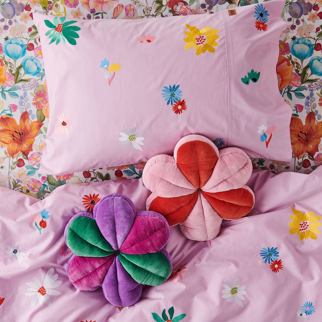 Kip & Co Big Floral Embroided Cotton Pillowcase - Marval Designs