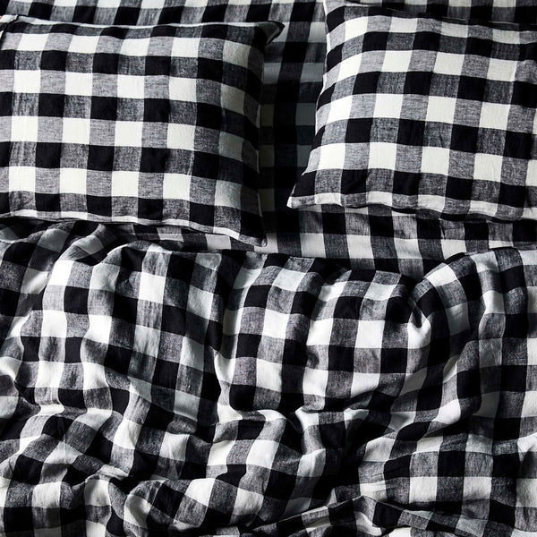 Kip & Co Black & White Gingham Linen Fitted Sheet King - Marval Designs