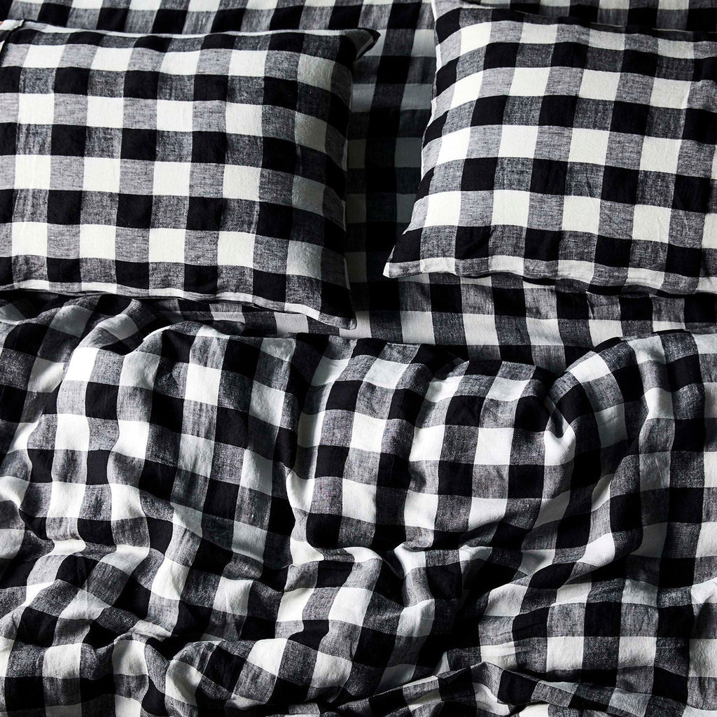 KIp & Co Black & White Gingham Linen Flat Sheet King - Marval Designs