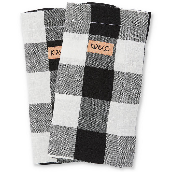 Kip & Co Black & White Gingham Linen Napkin Set 6 - Marval Designs