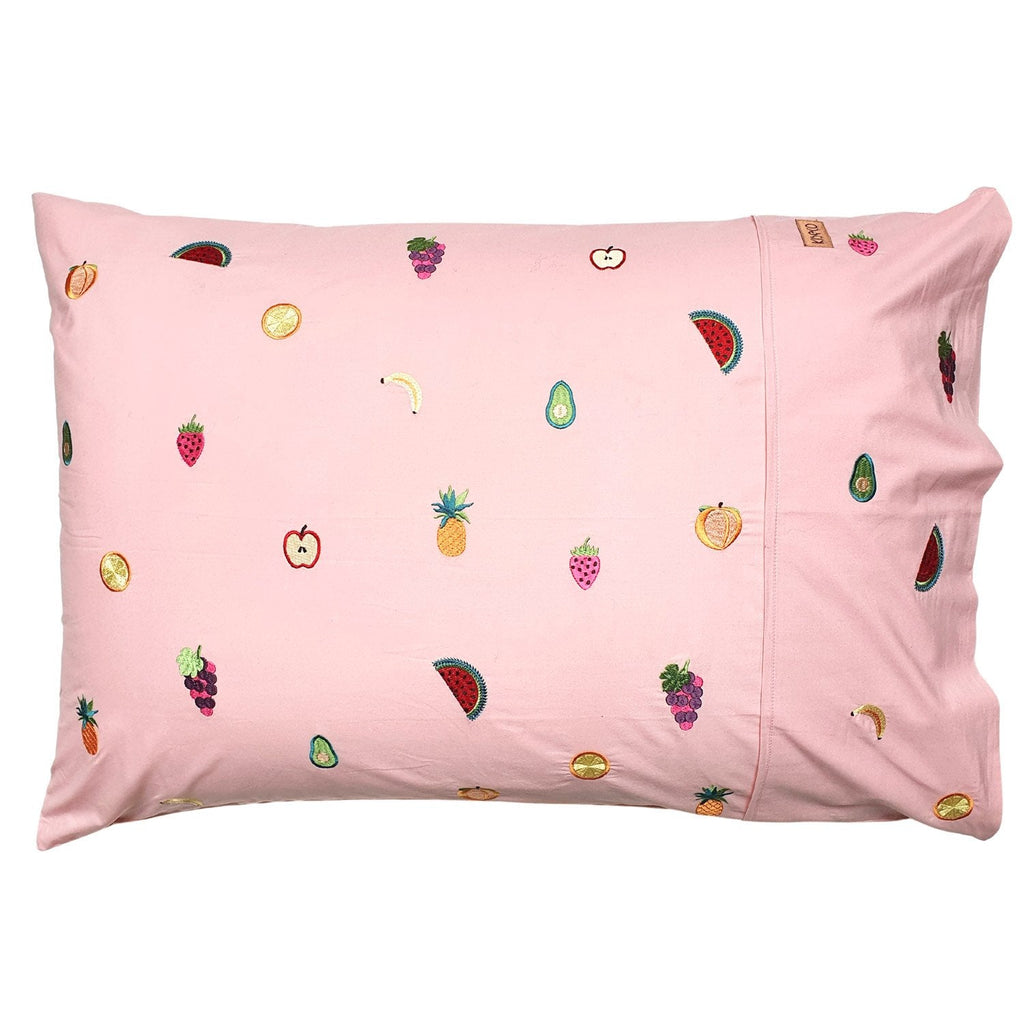 Kip & Co Eat Your Fruit Embroidered Cotton Pillowcase - Marval Designs