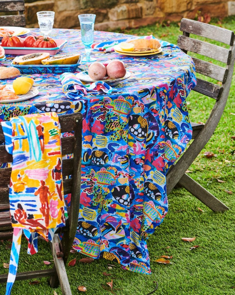 Kip & Co X Ken Done Barrier Reef Garden Linen Tablecloth - Marval Designs