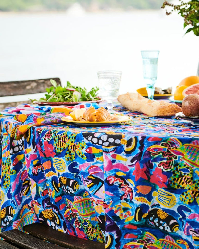 Kip & Co X Ken Done Barrier Reef Garden Linen Tablecloth - Marval Designs